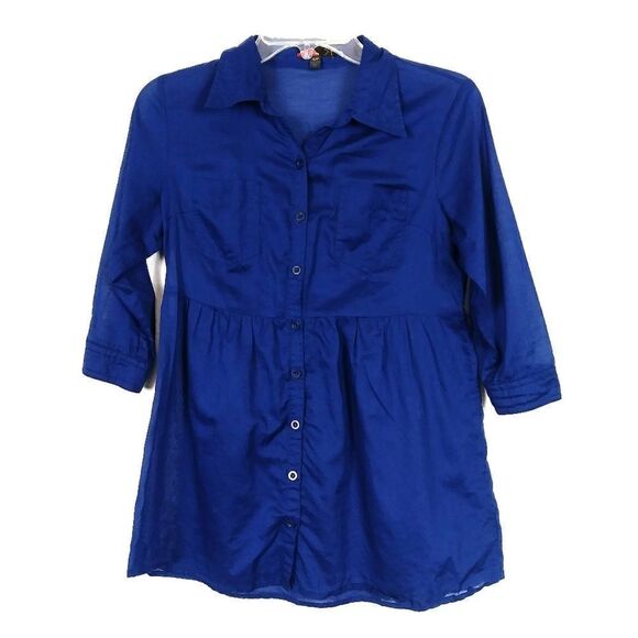 Forever 21 Navy Button Down Baby Doll Shirt - Picture 1 of 4